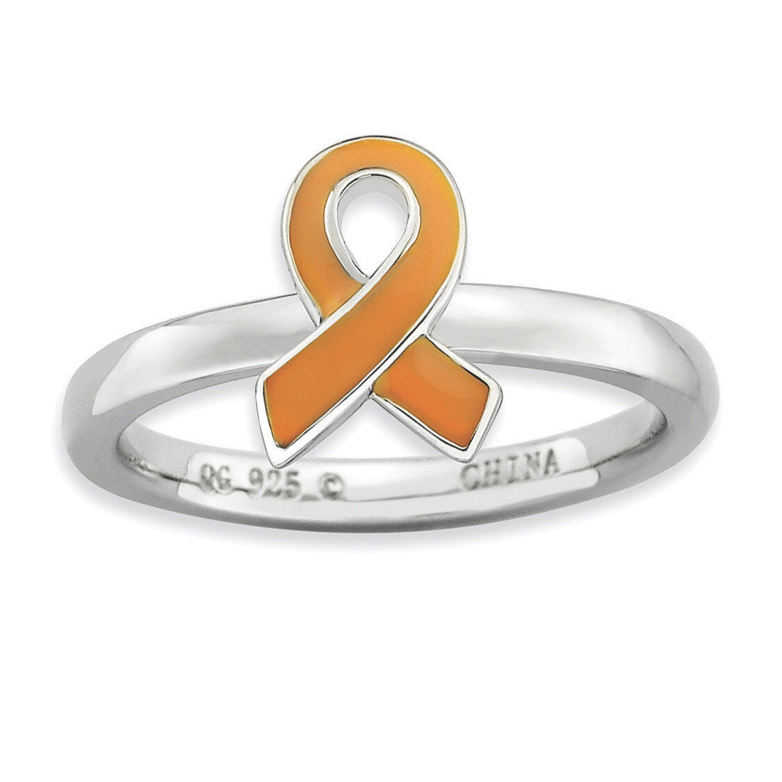 Orange Enameled Awareness Ribbon Ring - Sterling Silver QSK945