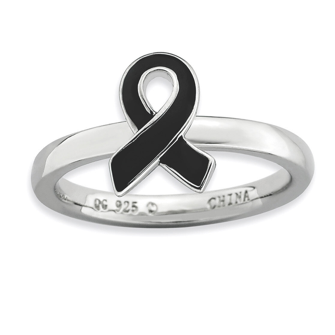 Black Enameled Awareness Ribbon Ring - Sterling Silver QSK947, MPN: QSK947, 886774231501