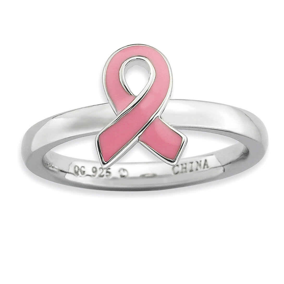 Pink Enameled Awareness Ribbon Ring - Sterling Silver QSK948