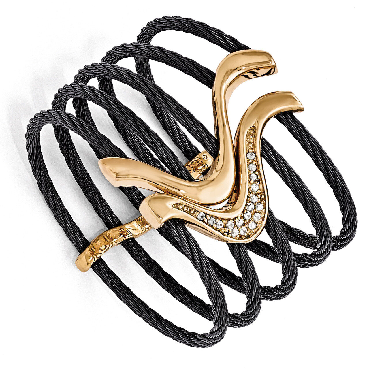 Edward Mirell Black Titanium & Bronze Cable White Sapphire Flex Cuff Bracelet EMB135-7