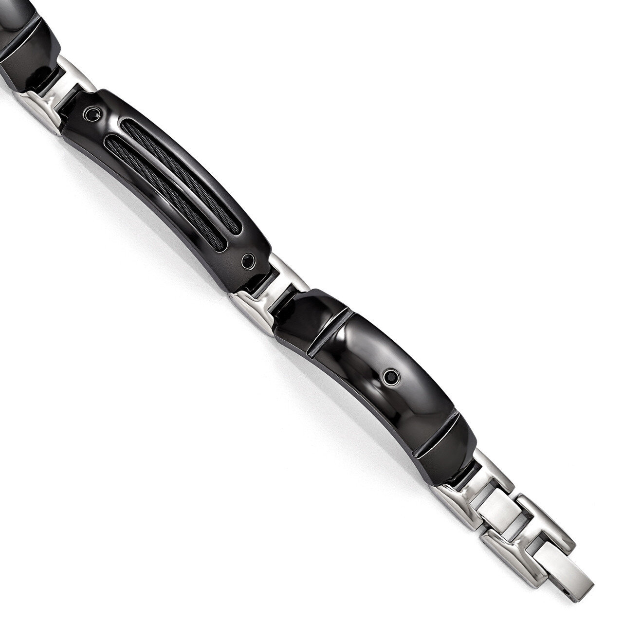 Edward Mirell Black Titanium Cable Black Spinel Sterling Silver Bezel Bracelet EMB136-8