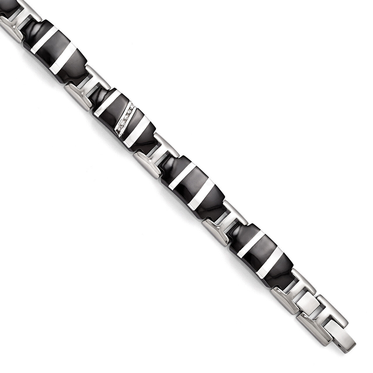 Edward Mirell Black Titanium & Sterling Silver Polished .10 ct. Diamond Bracelet EMB151-8.5