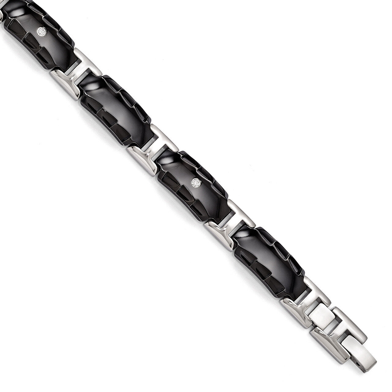 Edward Mirell Black Titanium with Faceted Edges &amp; .12 ct. Diamond Bracelet EMB153-8