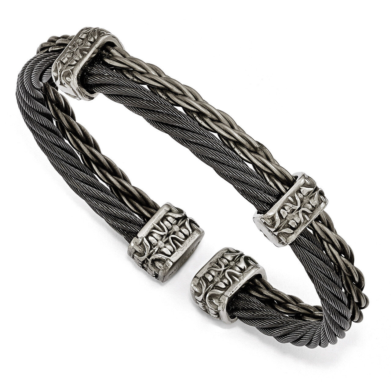 Edward Mirell Titanium Black Memory Cable &amp; Black Titanium Cuff Bangle EMB159 by Edward Mirell, MPN…