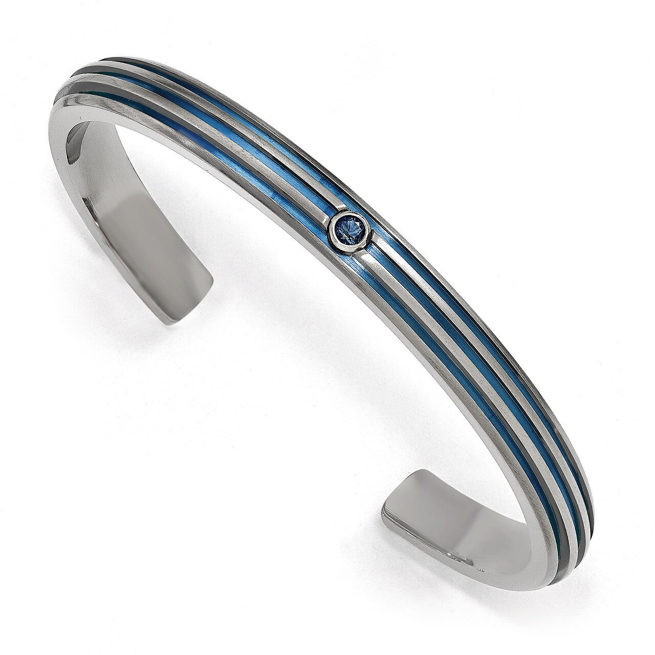 Edward Mirell Titanium Groove Blue Anodized Blue Sapphire Cuff Bracelet EMB167 by Edward Mirell, MP…