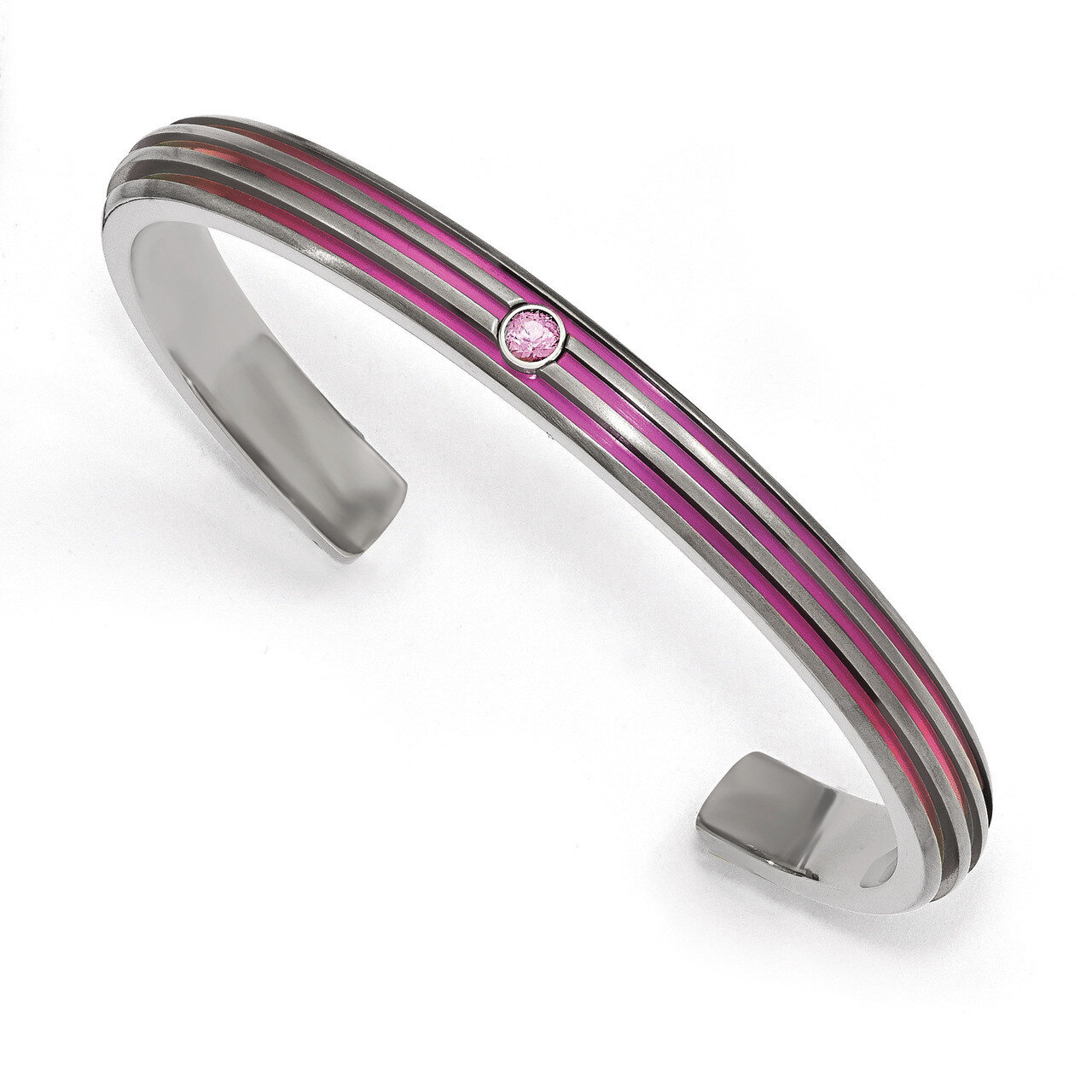 Edward Mirell Titanium Grooved Pink Anodized Pnk Sapphire Cuff Bracelet EMB170