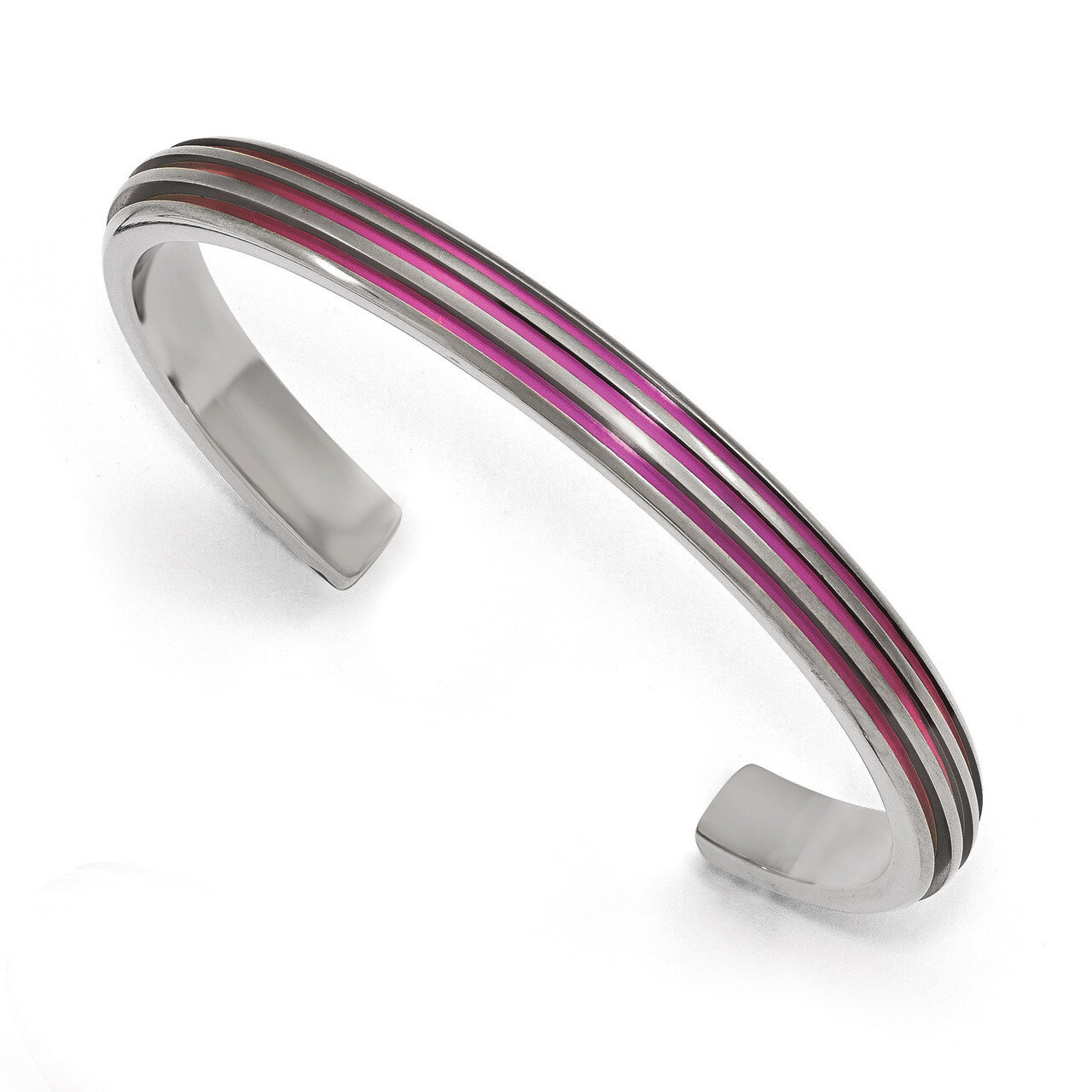 Edward Mirell Titanium Triple Groove Pink Anodized Cuff Bracelet EMB171