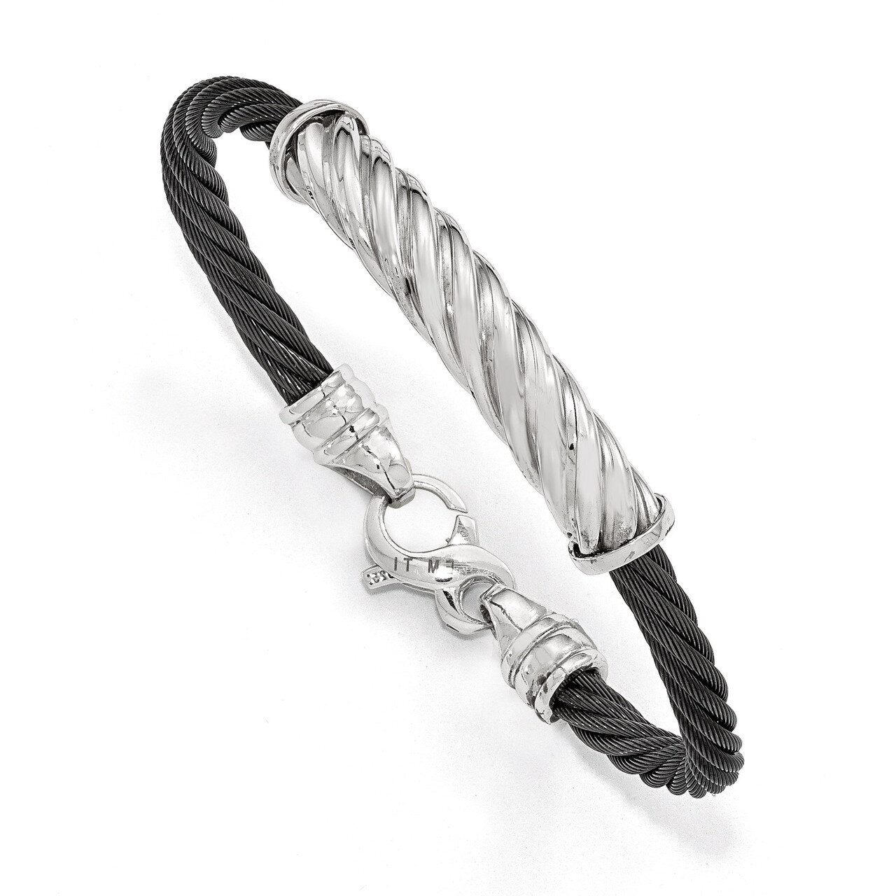 Edward Mirell Black Memory Cable & Argentium Sterling Silver Bracelet EMB176