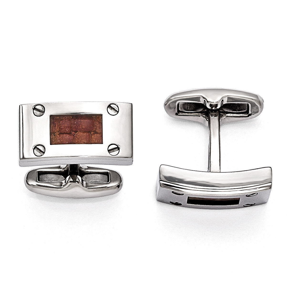 Edward Mirell Titanium &amp; Brown Leather Polished Cufflinks EMC101 by Edward Mirell, MPN: EMC101, 886…