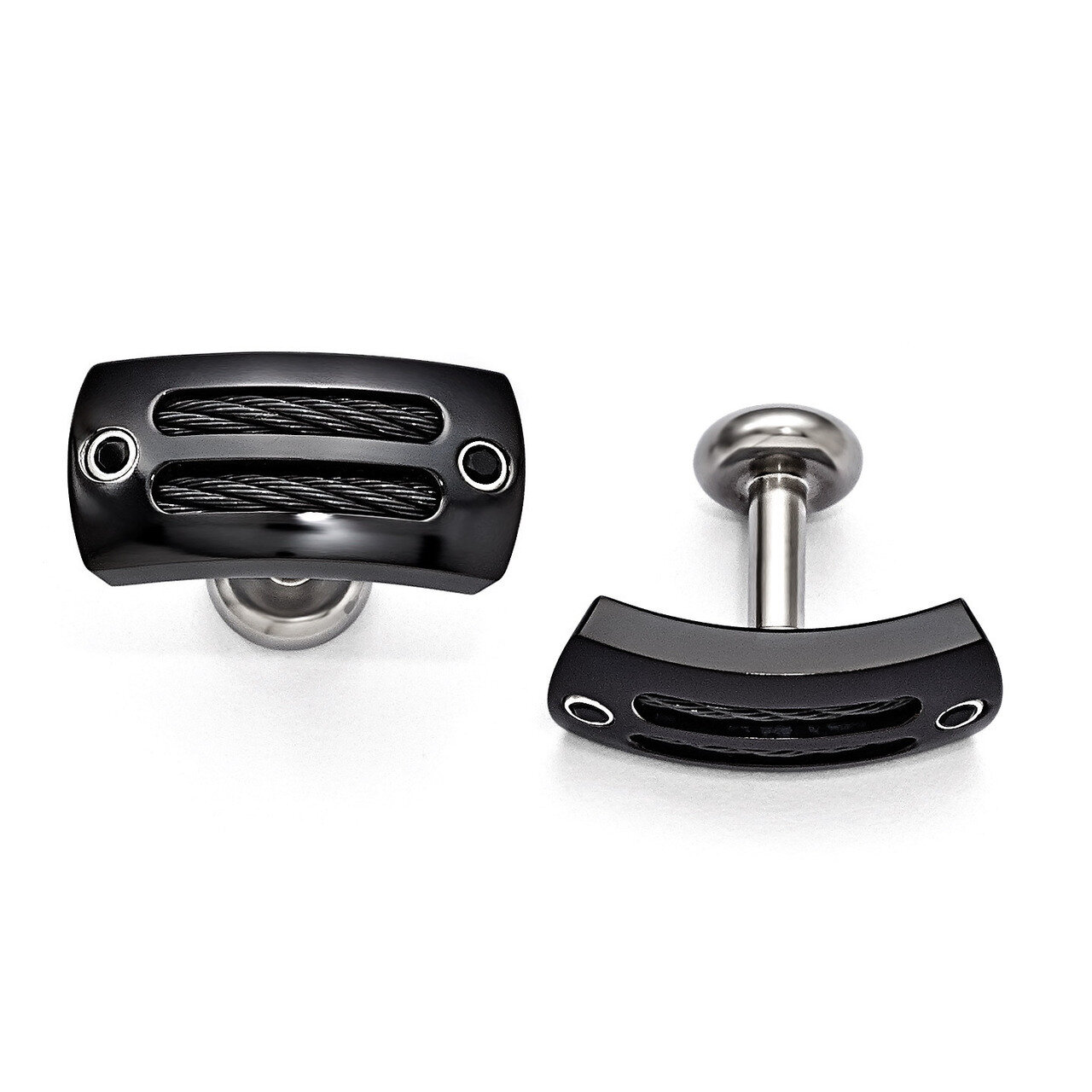 Edward Mirell Black Titanium Cable &amp; Black Spinel with Silver Bezel Cufflinks EMC110 by Edward Mire…