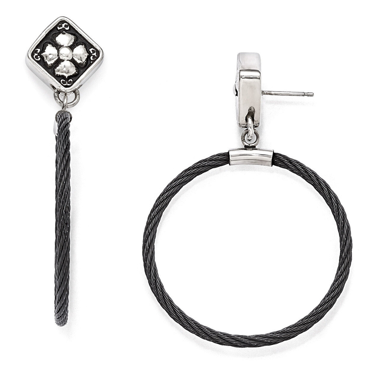 Edward Mirell Black Titanium & Sterling Silver Cable Drop Post Earrings EME100