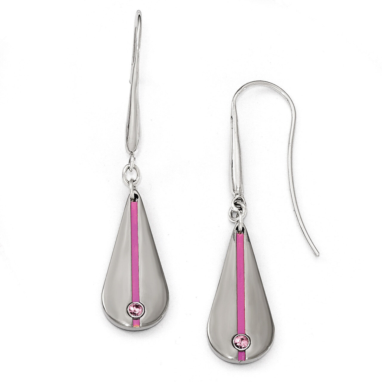 Edward Mirell Titanium Pink Anodized with Pink Sapphire Teardrop Earrings EME112