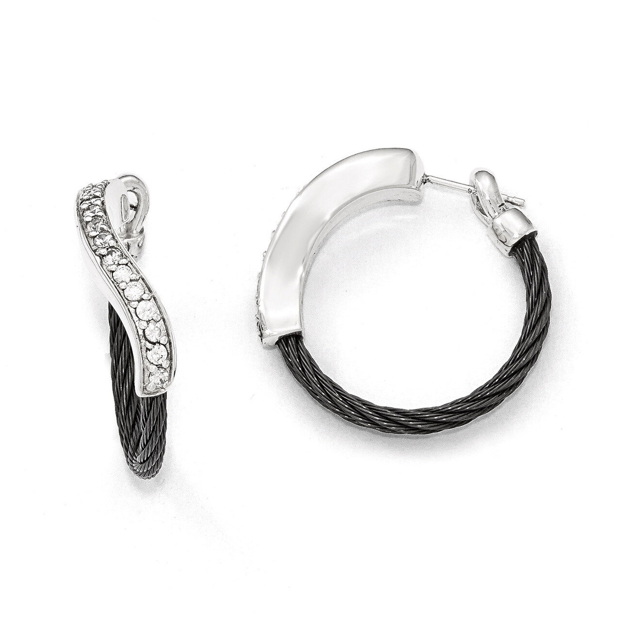Edward Mirell Black Memory Cable & Argentium Sterling Silver & White Sapphire Earrings EME115