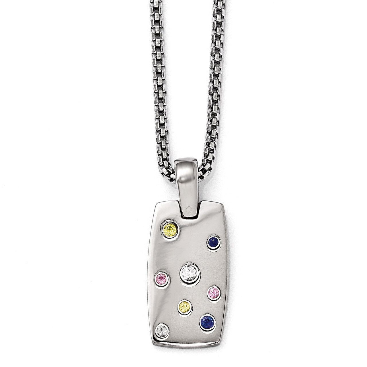 Edward Mirell Titanium Multi-color Sapphire with Silver Bezel &amp; 2 Inch Extension Necklace EMN105-16…