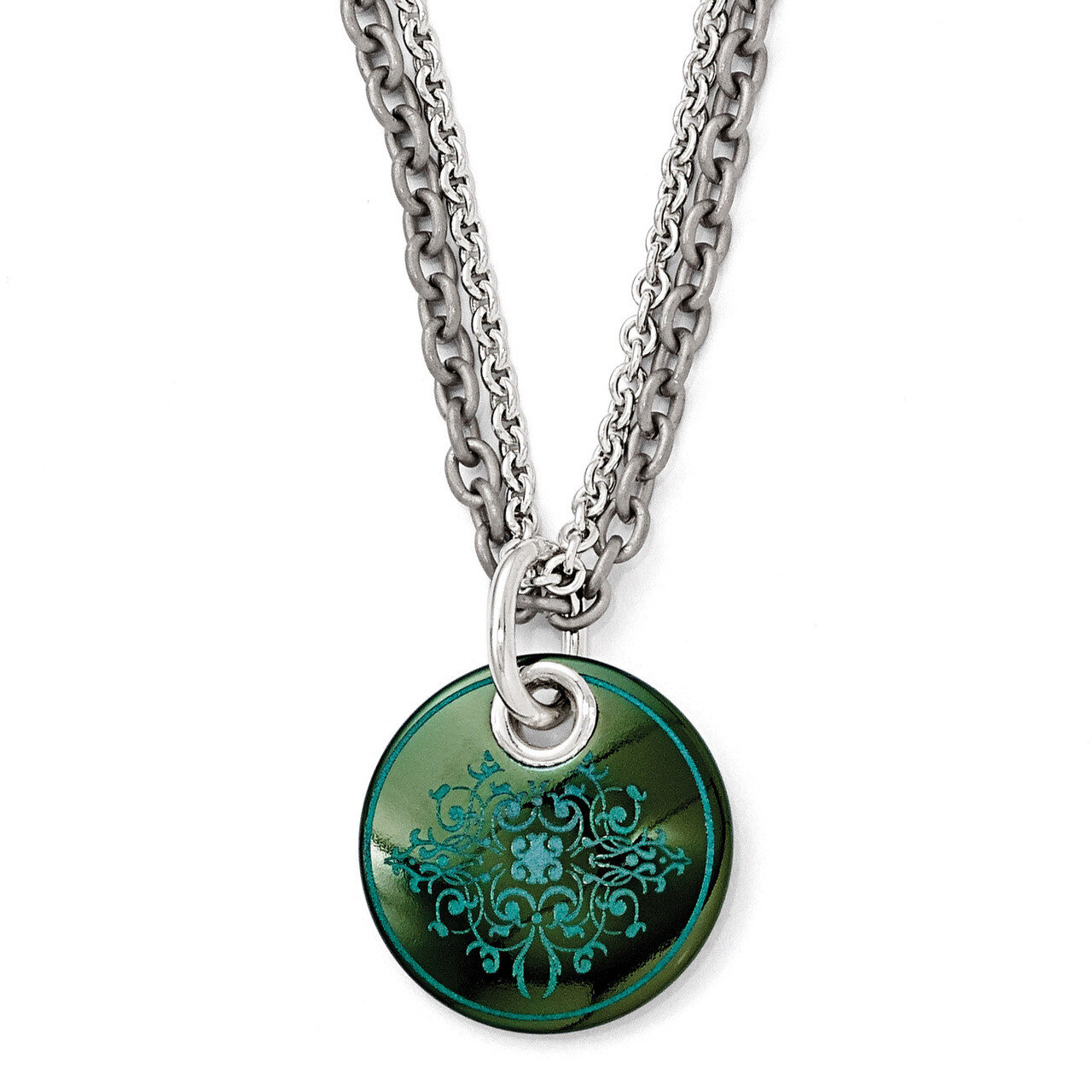 Edward Mirell Black Titanium Teal Anodized &amp; Sterling Silver with 2 Inch Extension Necklace EMN121-…