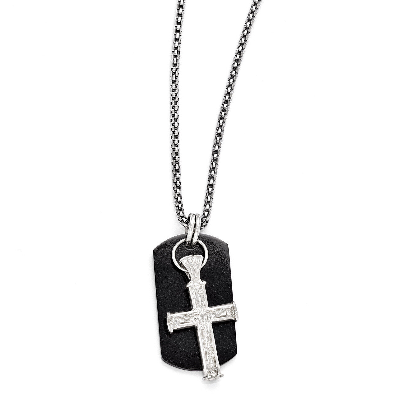 Edward Mirell Black Titanium & Sterling Silver Cross Pendant Necklace EMN131-20