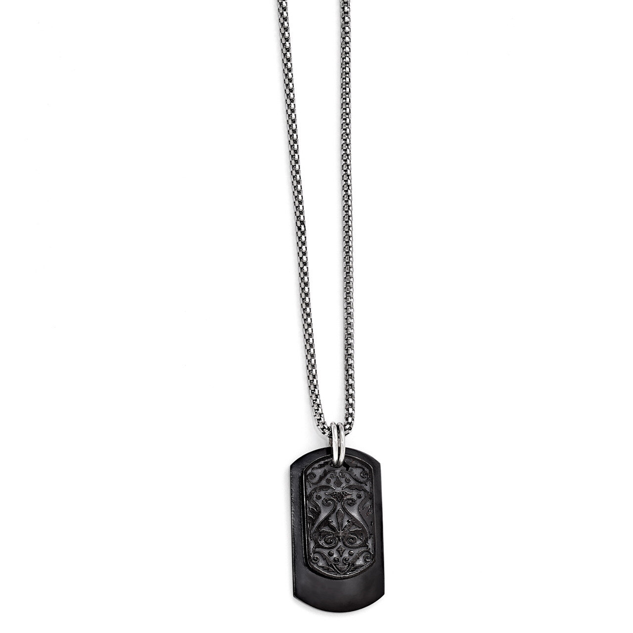 Edward Mirell Black Titanium & Sterling Silver Dog Tag Pendant Necklace EMN132-20