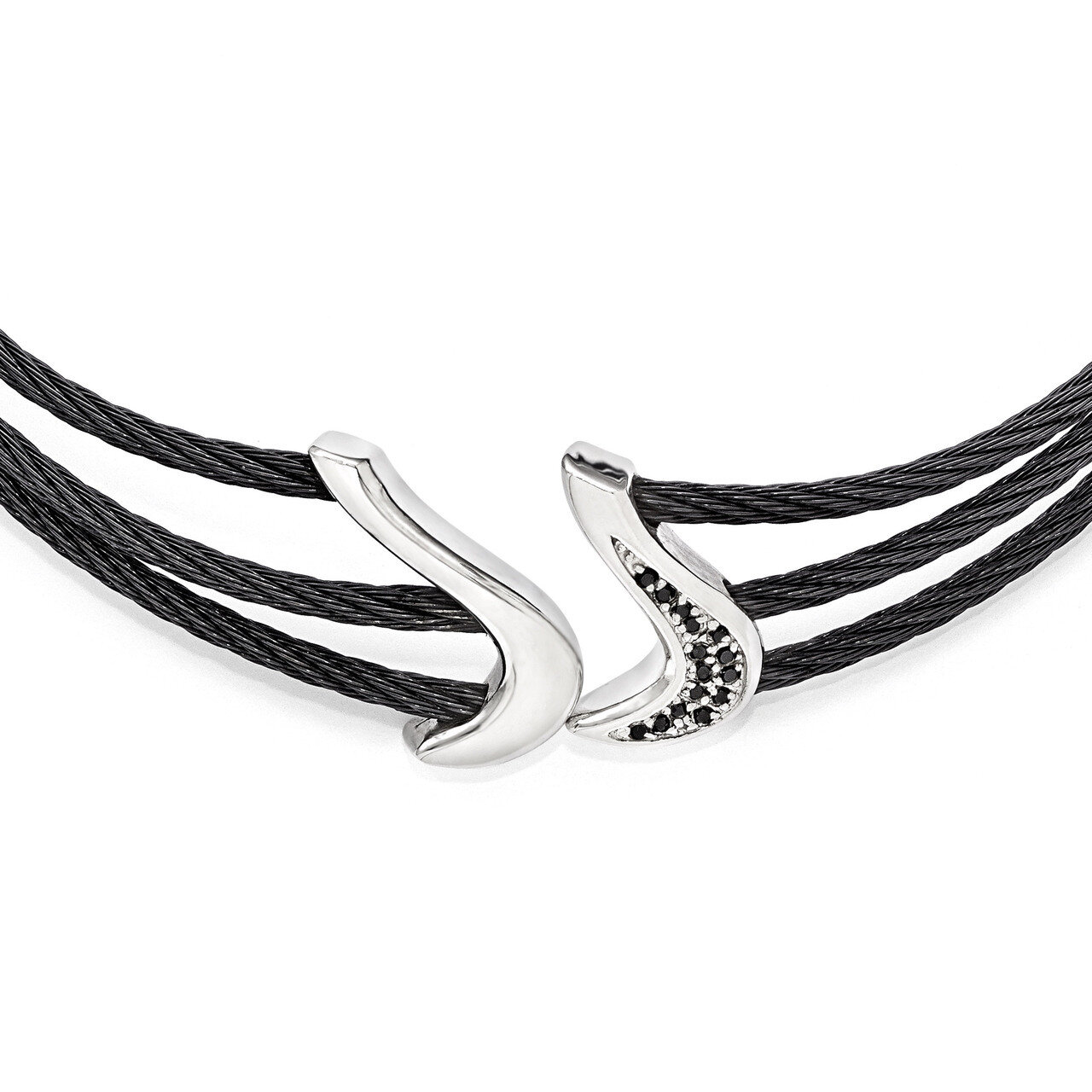 Edward Mirell Black Titanium & Sterling Silver Black Spinel Cable Flex Necklace EMN139-15