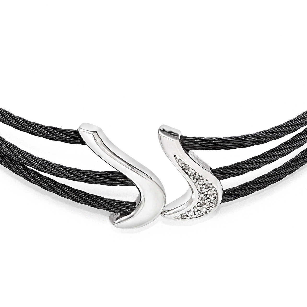 Edward Mirell Black Titanium & Sterling Silver Wht Sapphire Cable Flex Necklace EMN140-15
