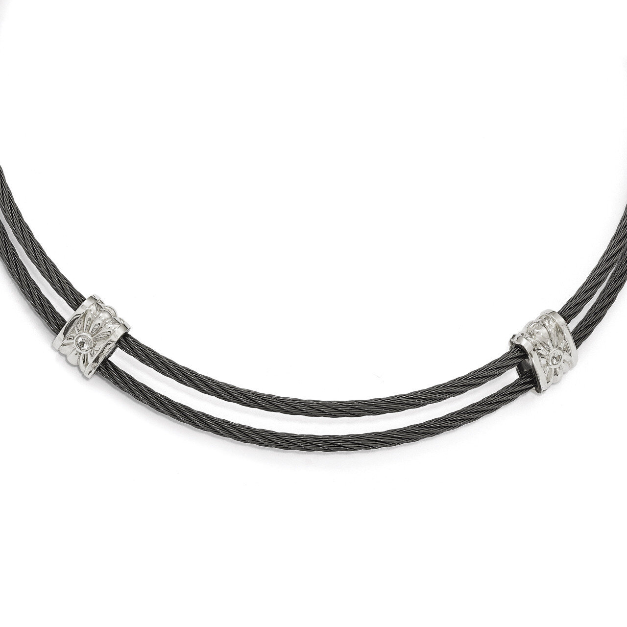 Edward Mirell Titanium &amp; Sterling Silver Wht Sapphire Cable Necklace EMN145-16 by Edward Mirell, MP…