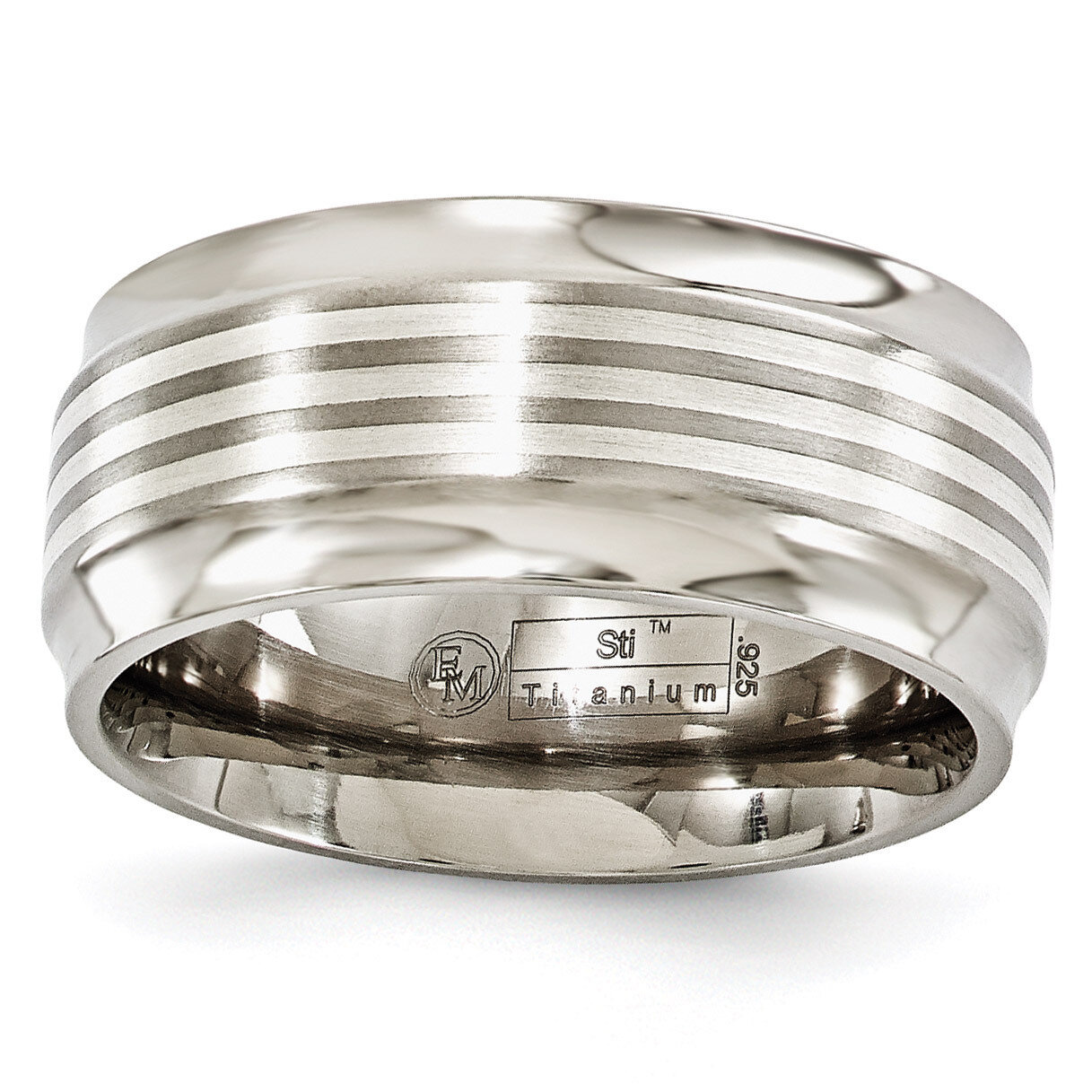 Edward Mirell Titanium with Sterling Silver Inlay Beveled Edge 9mm Band EMR179 by Edward Mirell, MP…