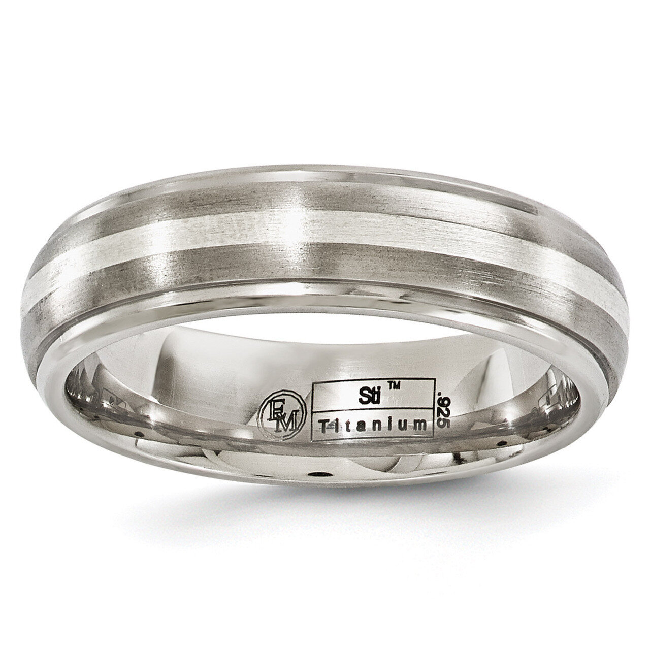 Edward Mirell Titanium Brushed &amp; Polished with Sterling Silver 6mm Band EMR184 by Edward Mirell, MP…