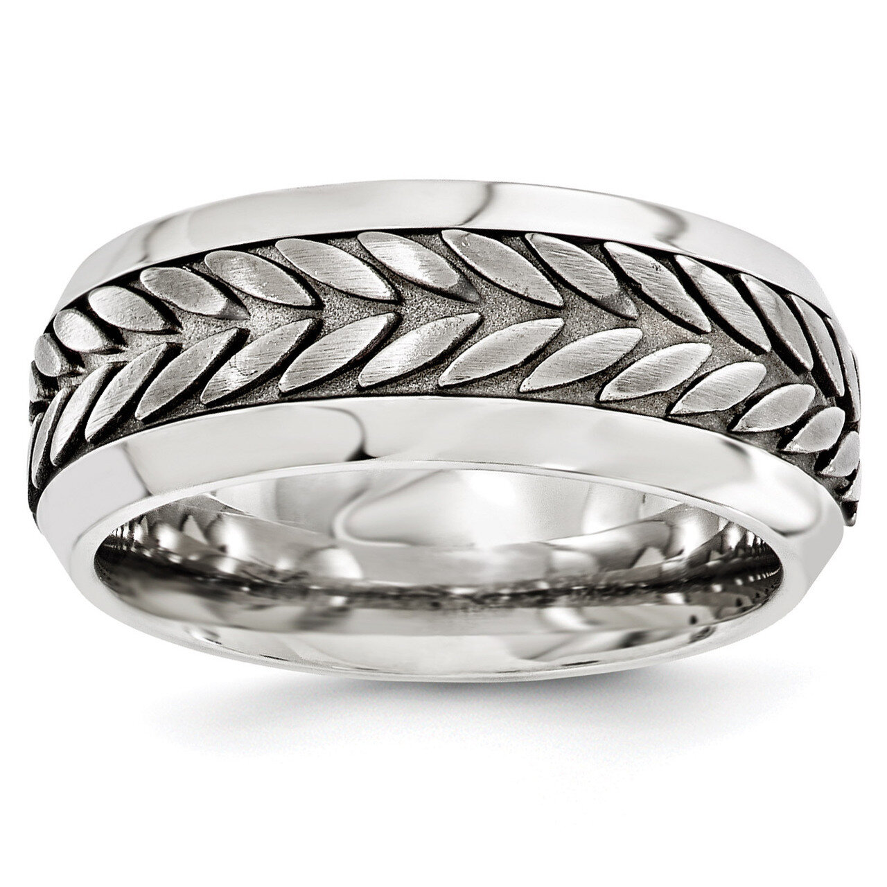 Edward Mirell Titanium &amp; Steel Patterned Beveled 9mm Band EMR190 by Edward Mirell, MPN: EMR190, 614…