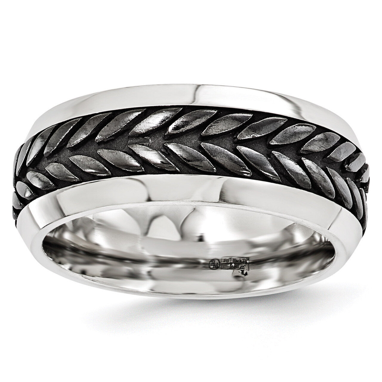 Edward Mirell Titanium &amp; Steel Black Titanium Beveled Patterned 9mm Band EMR191 by Edward Mirell, M…