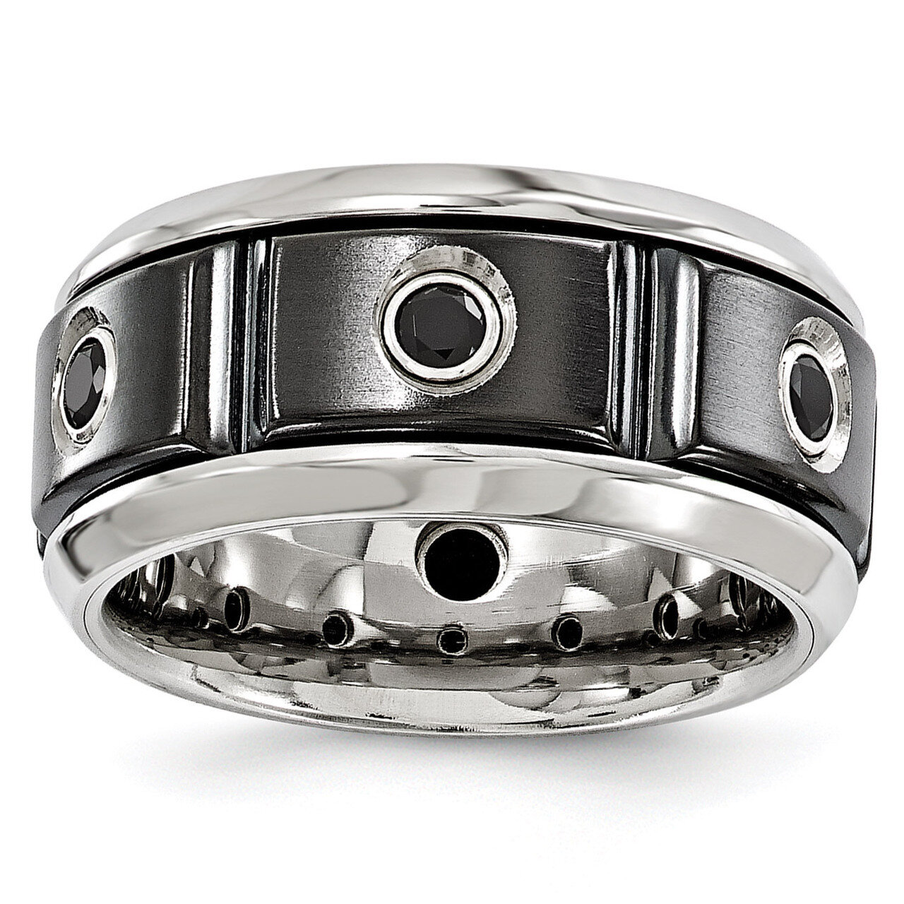 Edward Mirell Black Titanium Stainless Steel Silver Bezel Black Spinel Ring EMR253 by Edward Mirell…