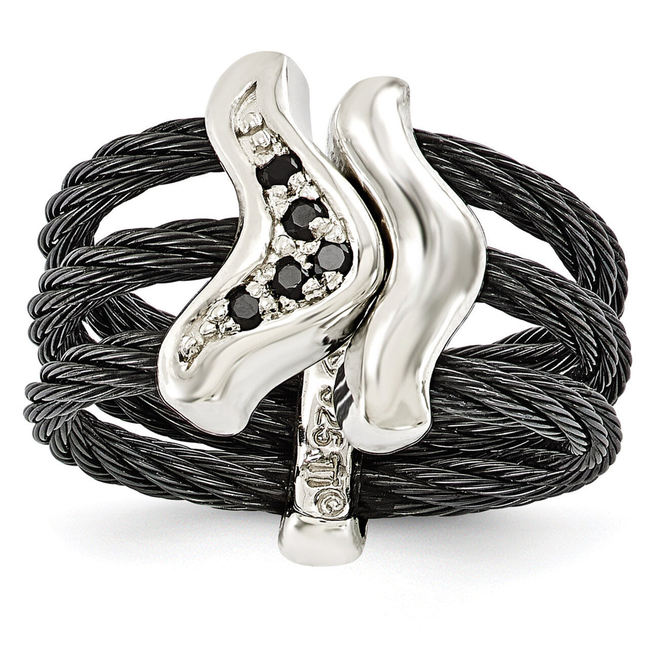 Edward Mirell Black Titanium with Sterling Silver Black Spinel Cable Flexible Ring EMR257 by Edward…