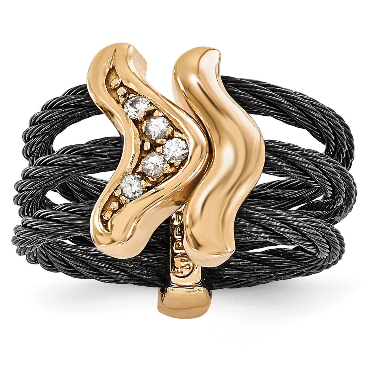 Edward Mirell Black Titanium & Bronze White Sapphire Cable Flexible Ring EMR258