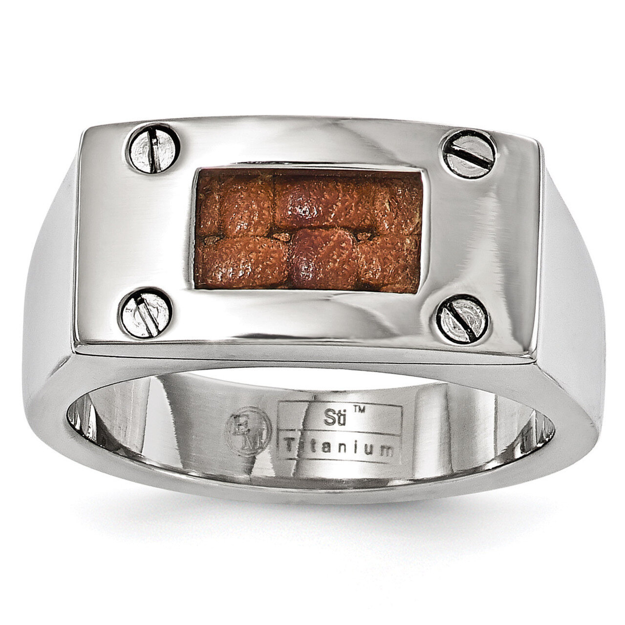 Edward Mirell Titanium Brown Leather Insert Polished Ring EMR263 by Edward Mirell, MPN: EMR263, 886…