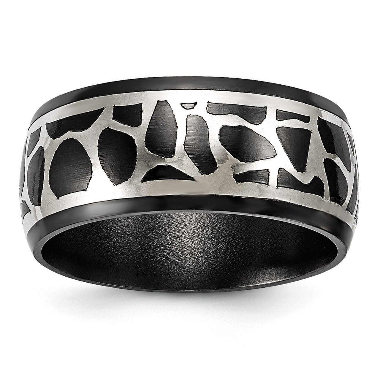 Edward Mirell Black Titanium & Sterling Silver Polished Cobblestone Ring EMR276