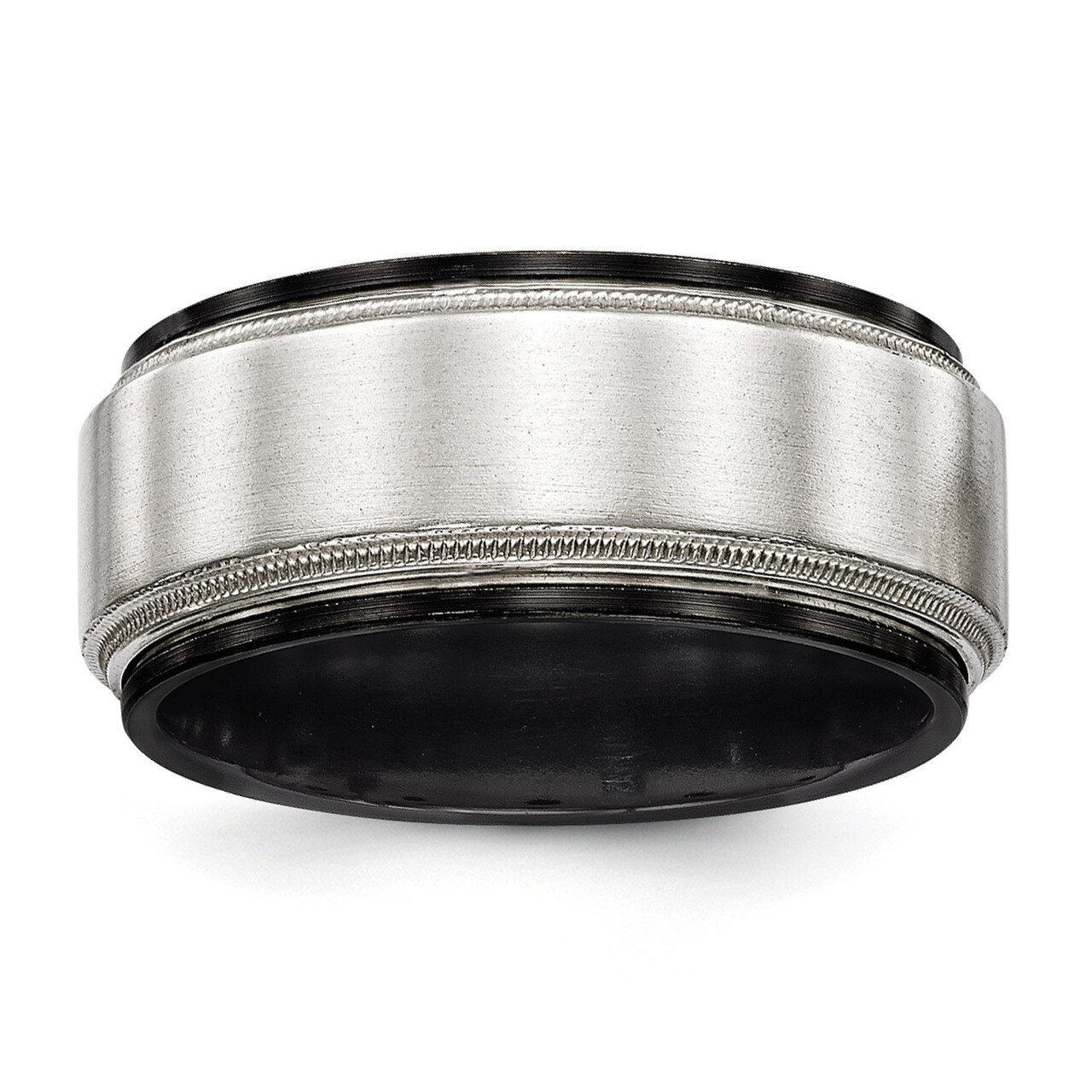 Edward Mirell Black Titanium & Sterling Silver Satin & Polished Milgrain Ring EMR280
