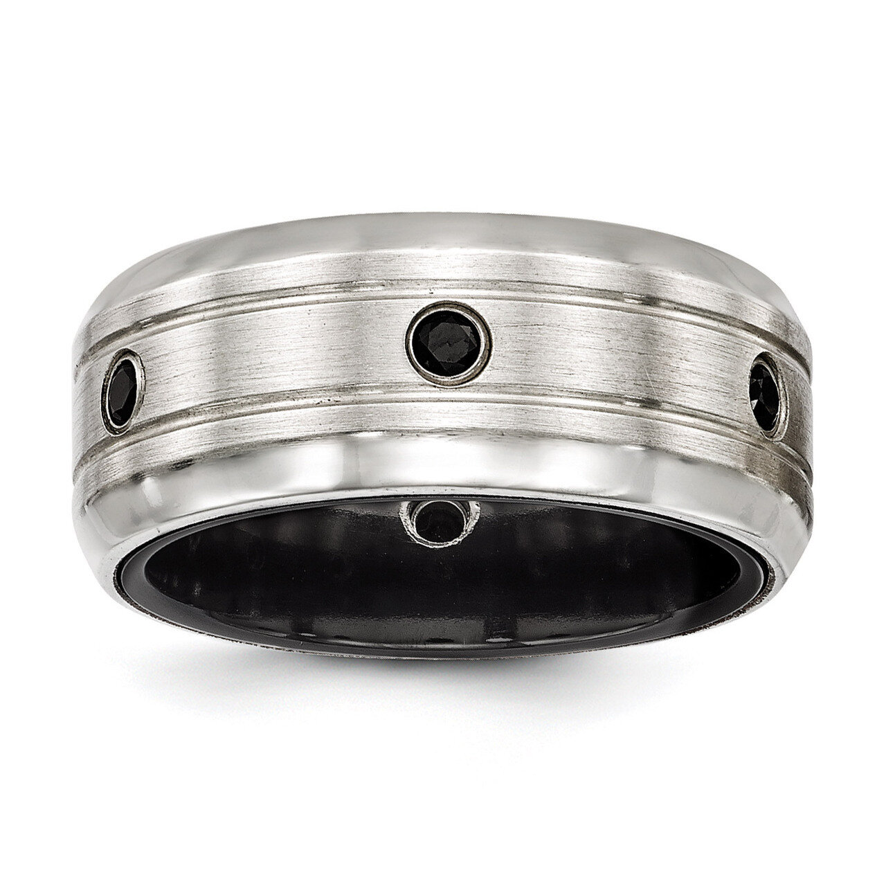 Edward Mirell Black Titanium & Sterling Silver Satin & Polished Spinel Ring EMR282