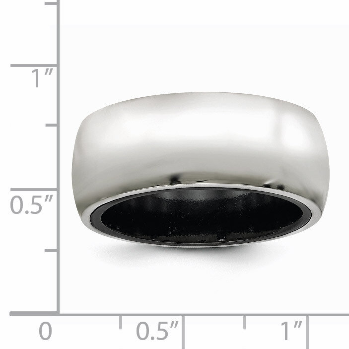 Edward Mirell Black Titanium & Sterling Silver Polished Domed Ring EMR283