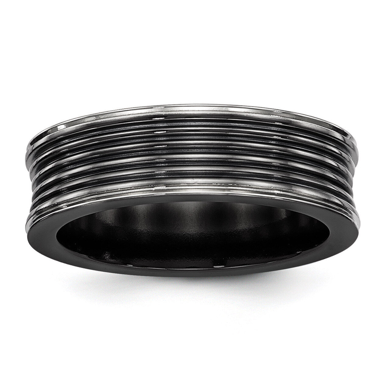 Edward Mirell Black Titanium Polished Grooved Concave Ring EMR288