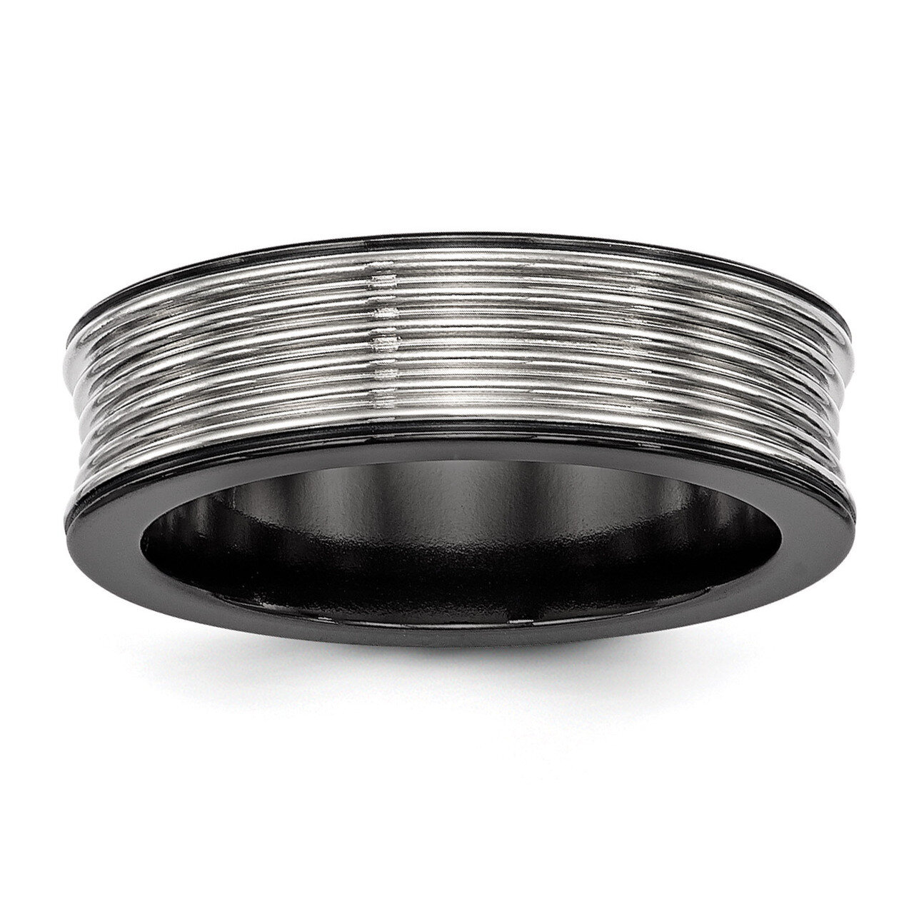 Edward Mirell Black Titanium & Titanium Polished Grooved Concave Ring EMR290
