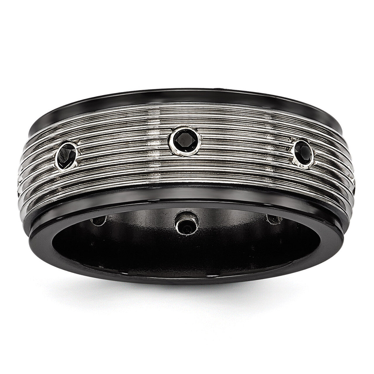Edward Mirell Black Titanium & Titanium Polished & Spinel Grooved Ring EMR292