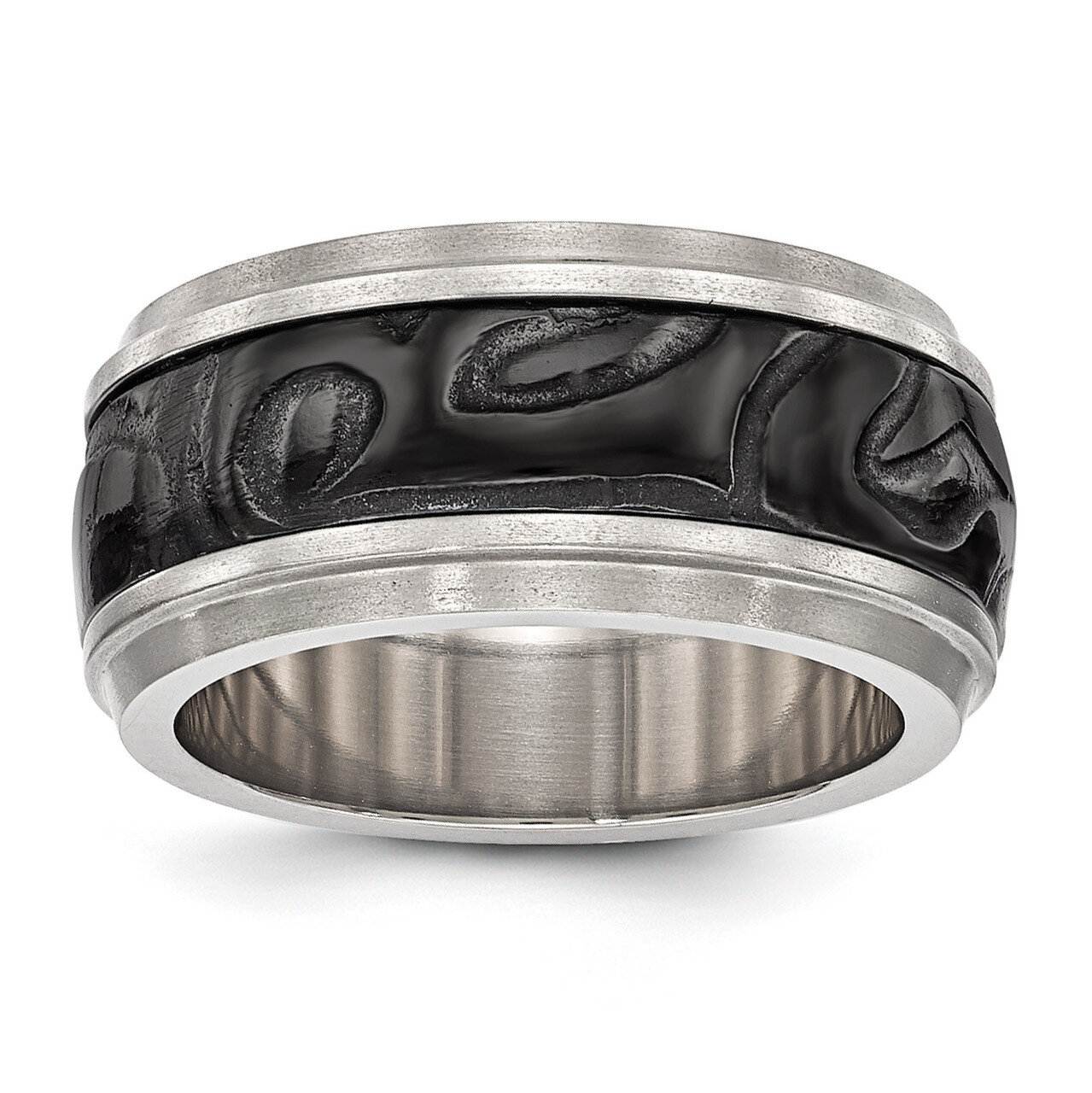 Edward Mirell Titanium &amp; Black Titanium Inlay Polished Fancy Design Ring EMR299 by Edward Mirell, M…