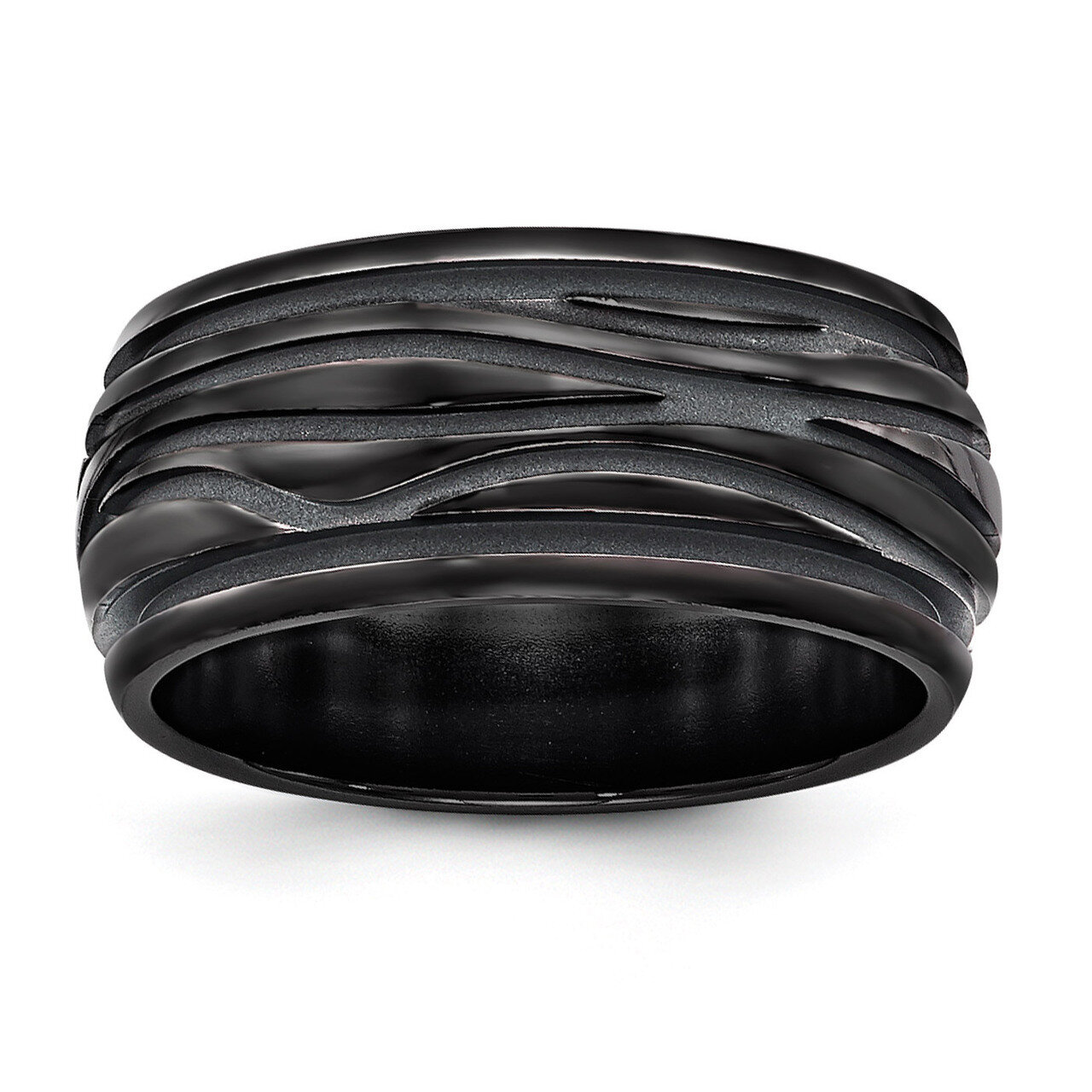 Edward Mirell Black Titanium Polished Grooved Wave Ring EMR301