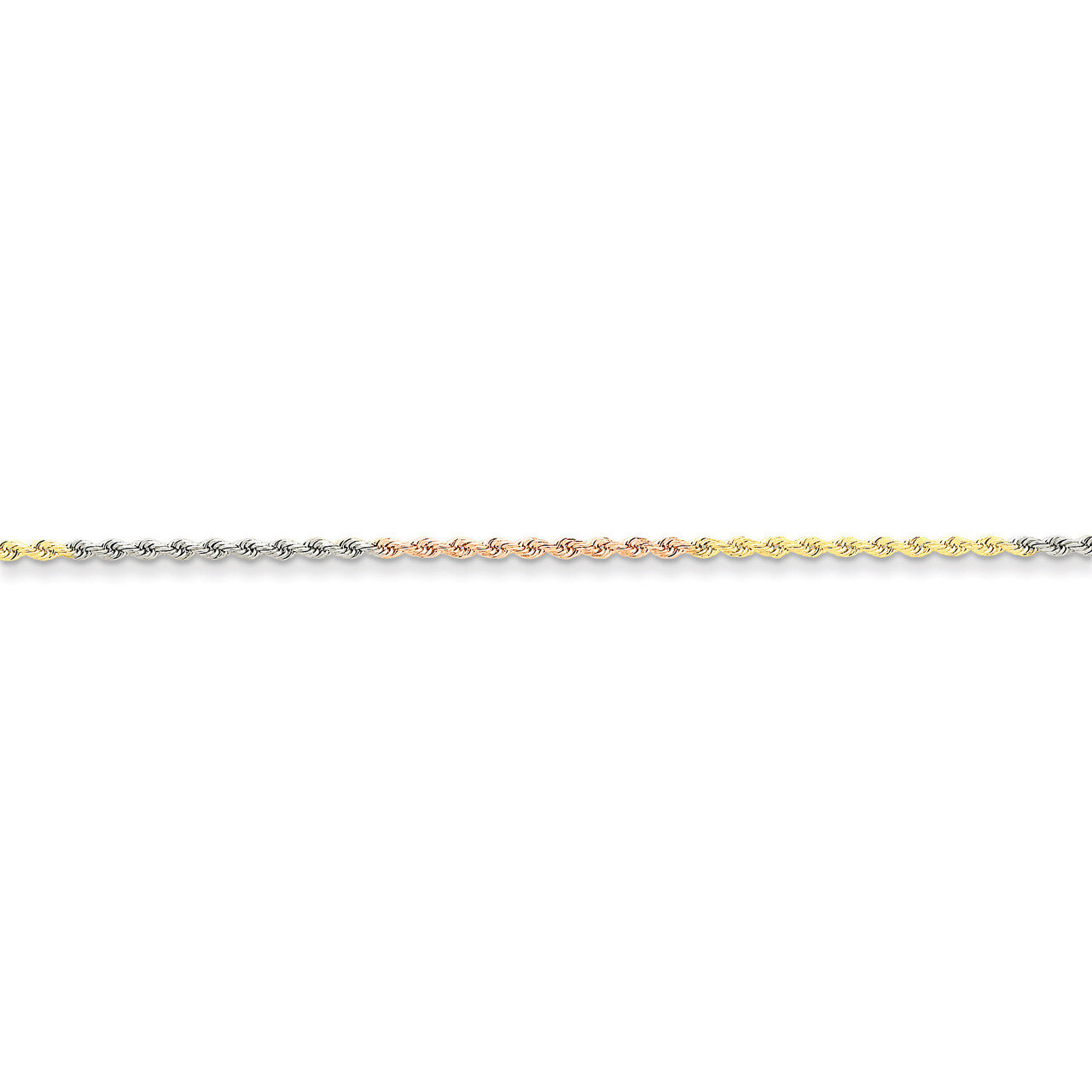 1.8mm Diamond-cut Rope Chain 7 Inch 14k Tri-Color Gold 014TC-7