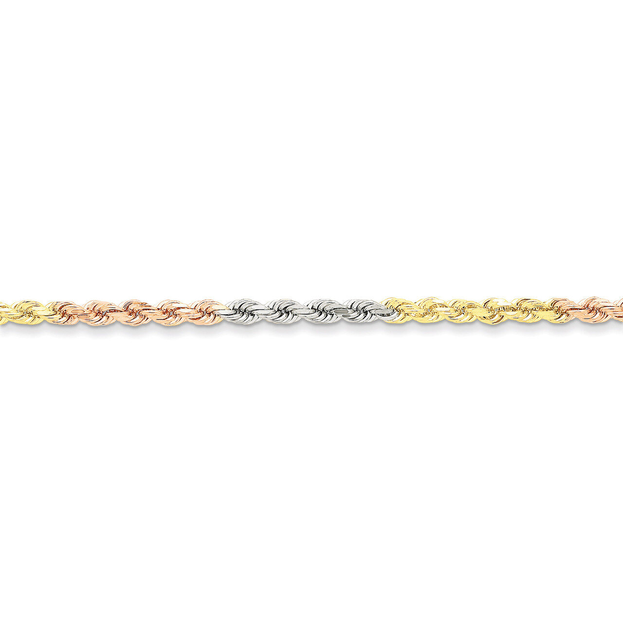 4mm Diamond-cut Rope Chain 18 Inch 14k Tri-Color Gold 030TC-18