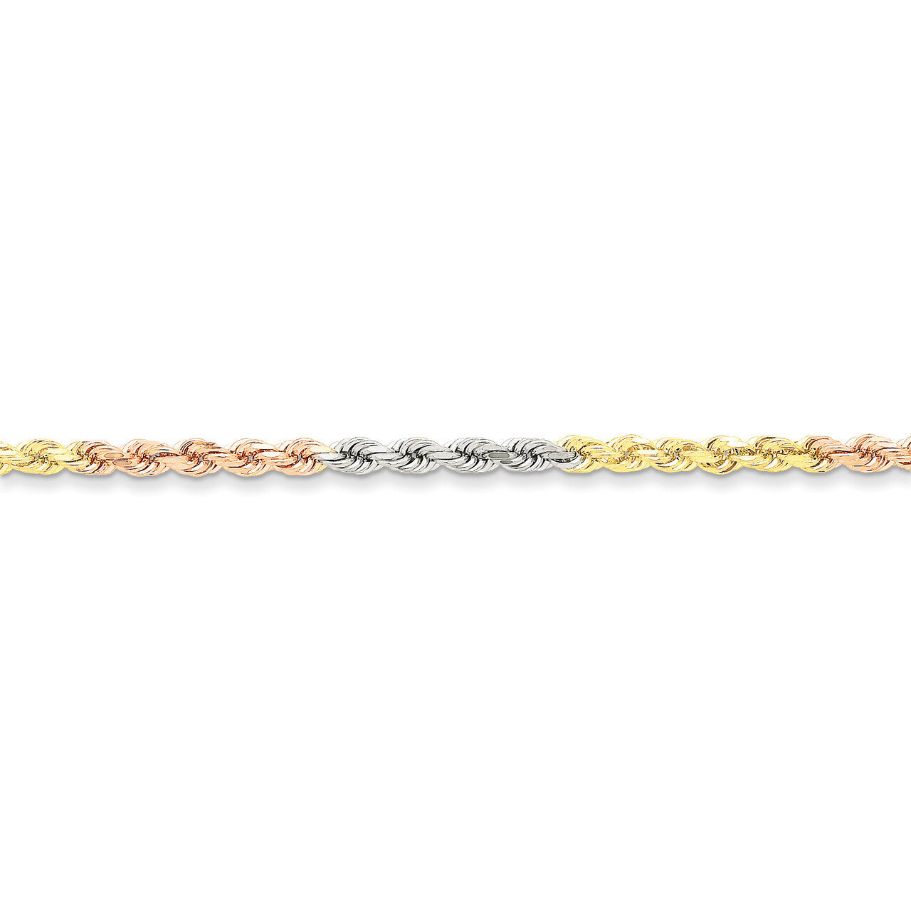 4mm Diamond-cut Rope Chain 7 Inch 14k Tri-Color Gold 030TC-7, MPN: 030TC-7, 886774083896