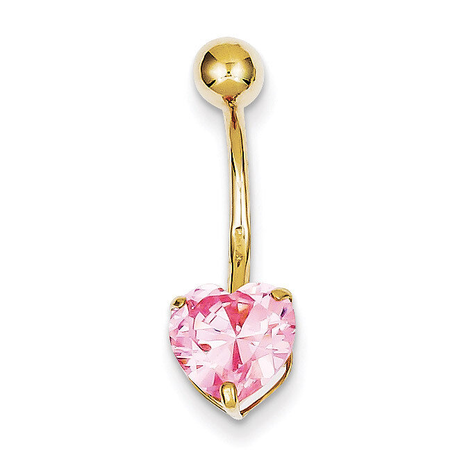 8Mm Pink Synthetic Diamond Heart Belly Dangle 10k Gold 10BD111