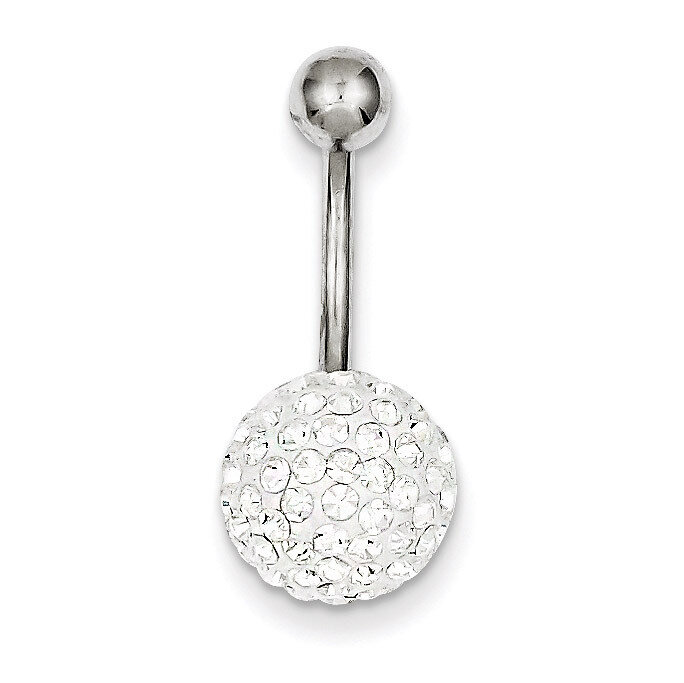 10Mm White Crystal Ball Belly Dangle 10k White Gold 10BD120