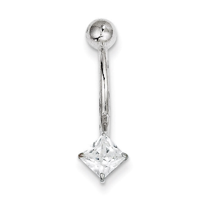 5Mm Square Synthetic Diamond Belly Dangle 10k White Gold 10BD128
