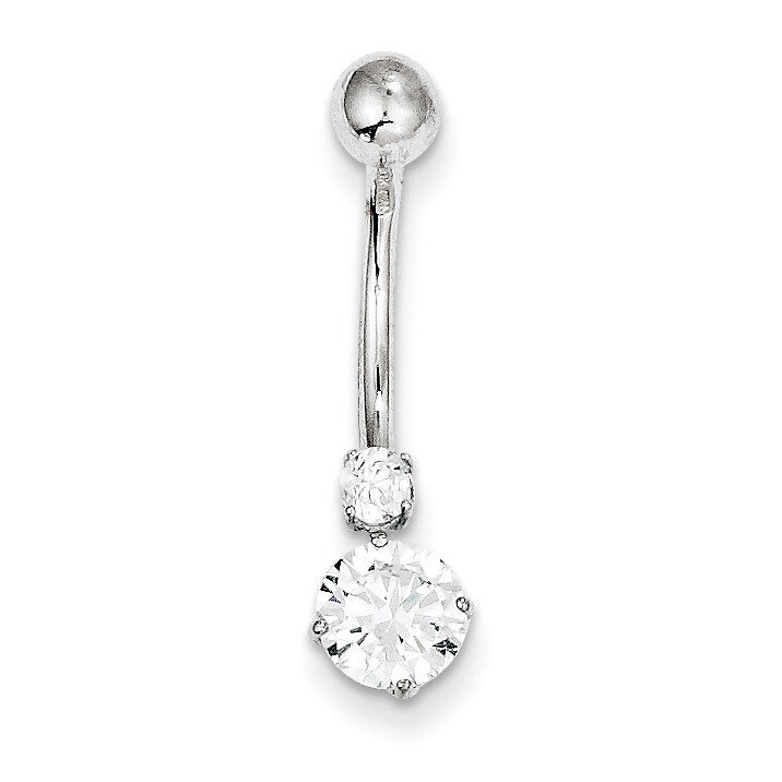 3 And 6Mm Synthetic Diamond Belly Dangle 10k White Gold 10BD130
