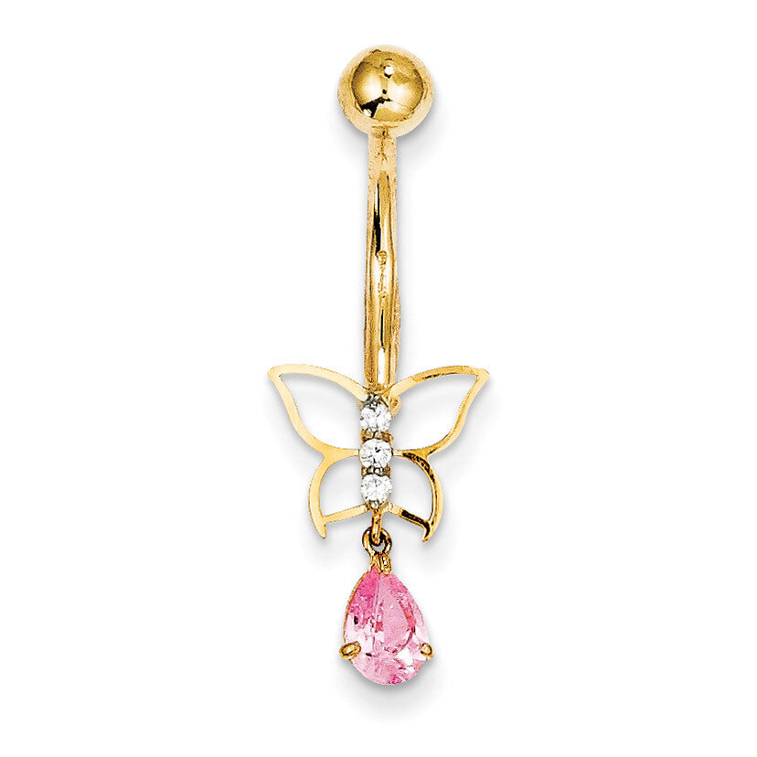 Dangle Butterfly Pink Synthetic Diamond Belly Dangle 10k Gold 10BD136