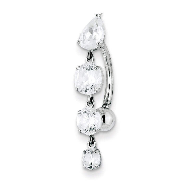 Tops Down with 4 Dangle Synthetic Diamond Belly Dangle 10k White Gold 10BD153